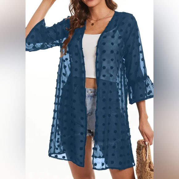 Unbranded Accessories - Blue Swiss Dot Open Front Kimono NEW in bag
